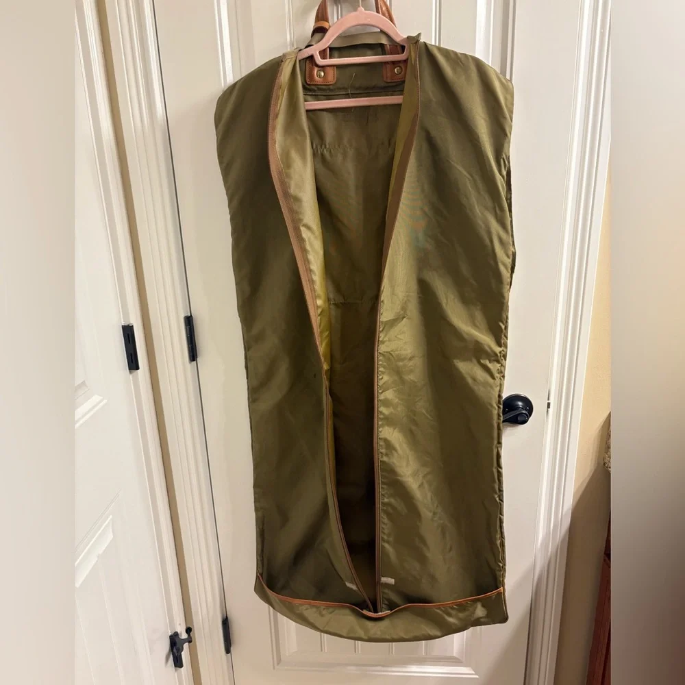 Vintage Hartman Brown Nylon Light Weight Garment Suit Bag Carry On Leather Trim